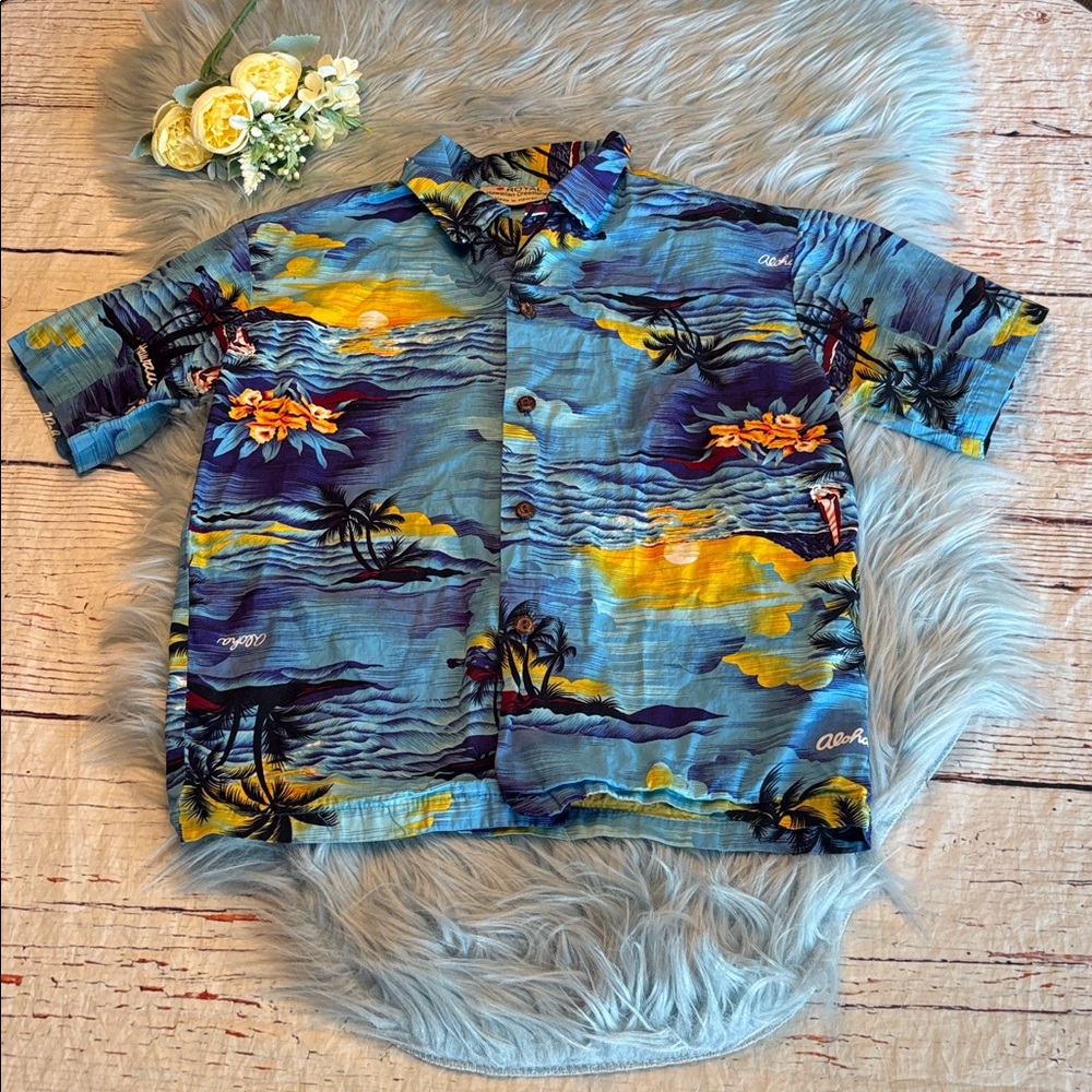 Royal Hawaiian Creations Made in Hawaii Palm Tee Aloha Shirt sz 10